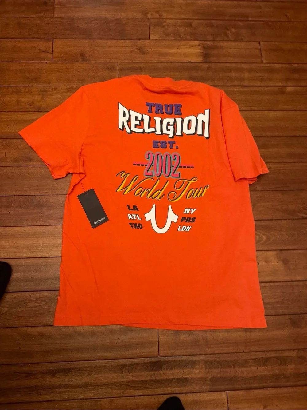 True Religion Silicone World Tour Tee XL Koi Orange Graphic T-Shirt NWT